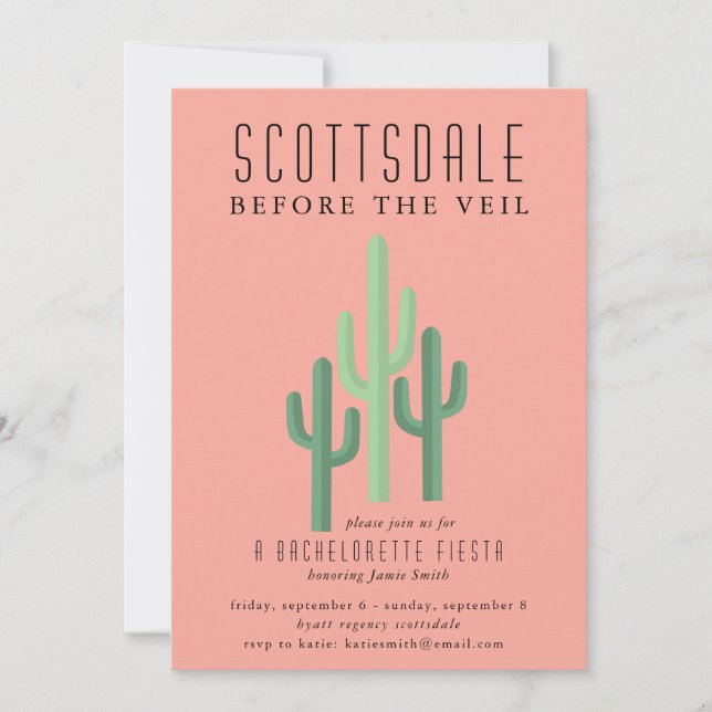 Desert Cactus Scottsdale Bachelorette Einladung (Vorderseite)