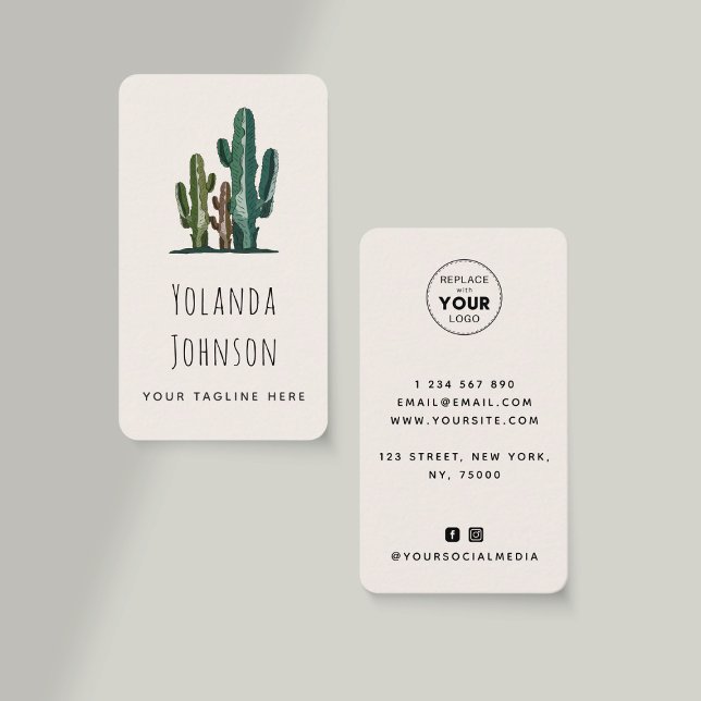 Desert Cactus succulent Add Logo & Social Media Visitenkarte (Von Creator hochgeladen)