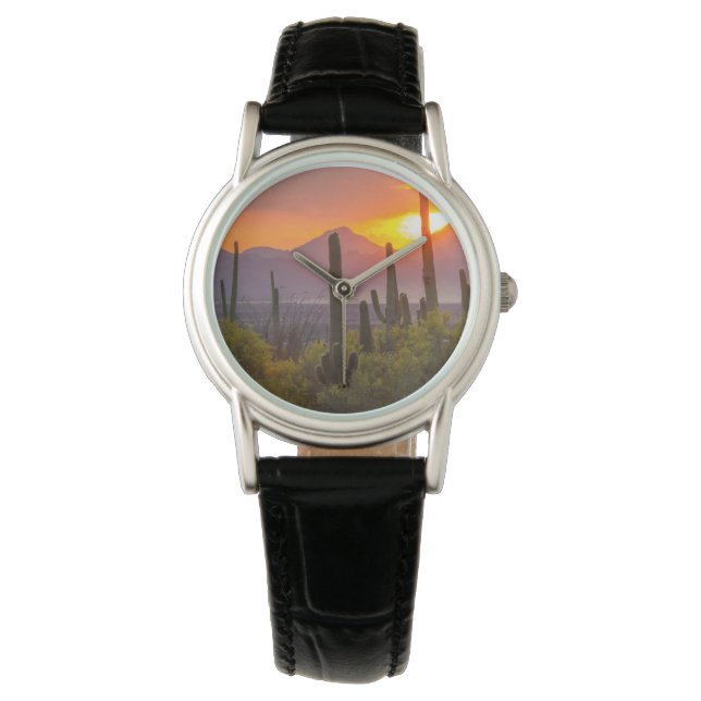 Desert cactus sunset, Arizona Armbanduhr (Vorderseite)