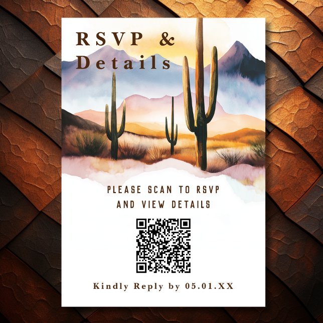 Desert Cactus Wedding QR Code Details RSVP Karte (Front - Desert Cactus Wedding QR Code Details RSVP Card)