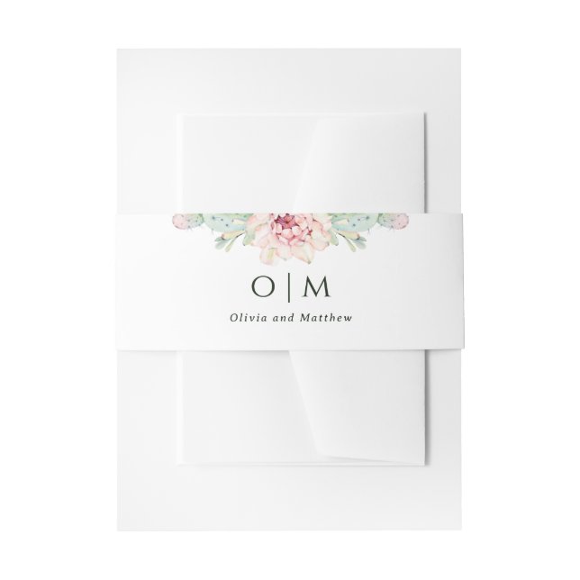 Desert Cactus Wedding | Watercolor Floral Monogram Einladungsbanderole (Vorderseite Beispiel)