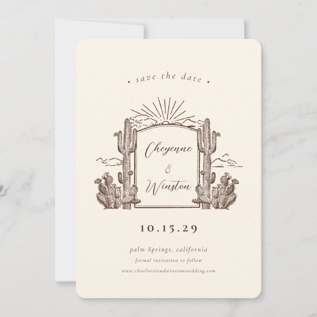 Desert Cactus Western Monogram Save the Date Einladung (Vorderseite)
