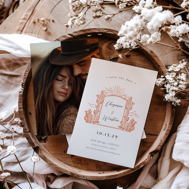 Desert Cactus Western Monogram Save the Date Einladung (Desert Cactus Western Monogram Save the Date Invitation - Burnt Orange
)