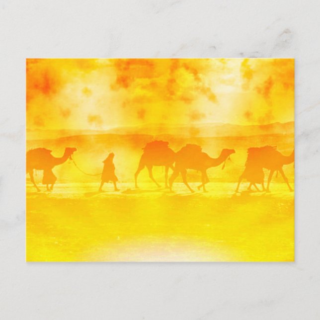 Desert Camel Caravan Sunburst Postcard Postkarte (Vorderseite)