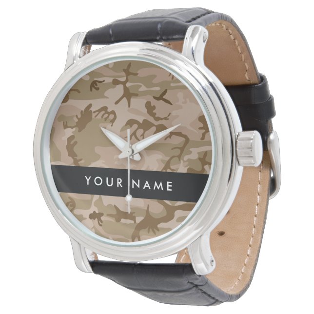Desert Camouflage Pattern, Ihr Name, Personalisier Armbanduhr (Schrägansicht)