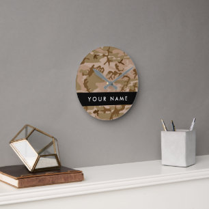 Desert Camouflage Pattern, Ihr Name, Personalisier Runde Wanduhr