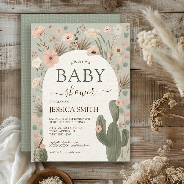 Desert Chic Baby Dusche Einladung (Bring on the desert boho vibes with this warming gender neutral invitation. )