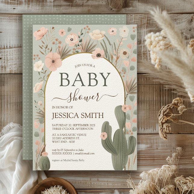 Desert Chic Baby Dusche Einladung (Bring on the desert boho vibes with this warming gender neutral invitation. )