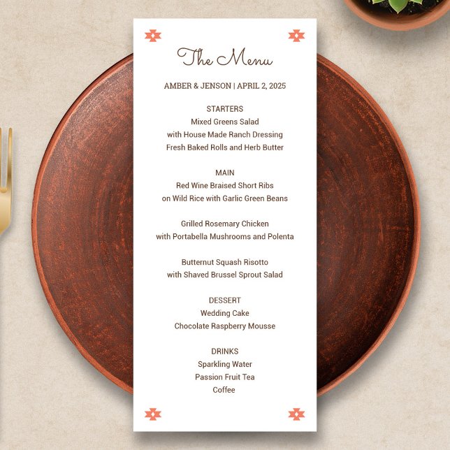 Desert Chic Sedona Wedding Menu Programm (Desert Chic Sedona Wedding Menu Card)