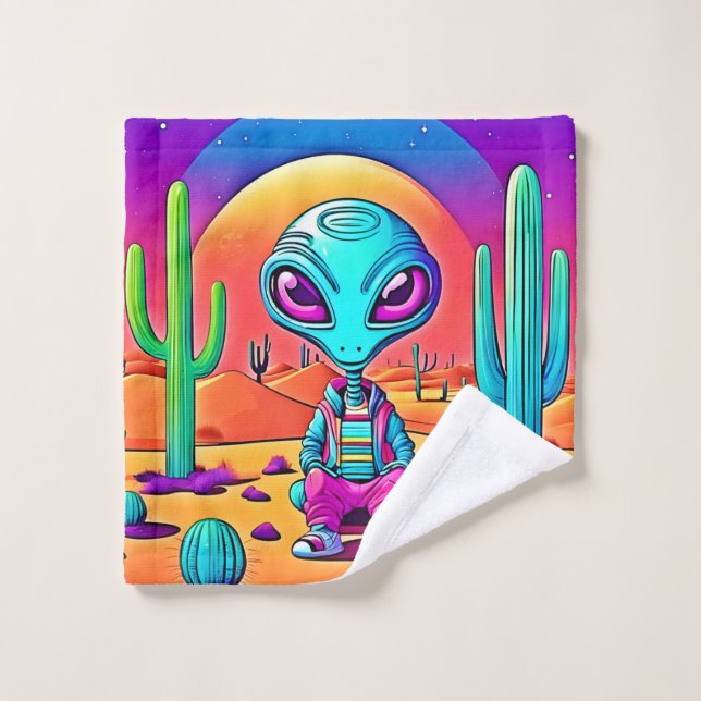 Desert Chillin Alien Art Badhandtuch Set (Waschlappen)