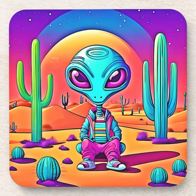 Desert Chillin Alien Art Getränkeuntersetzer (Vorderseite)