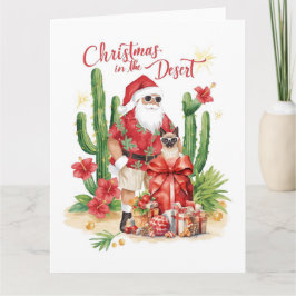 Desert Christmas with Cactus Santa Claus Karte