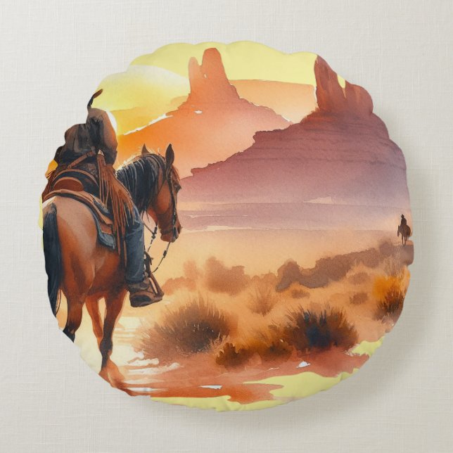 Desert Cowboy Rundes Kissen (Vorderseite)