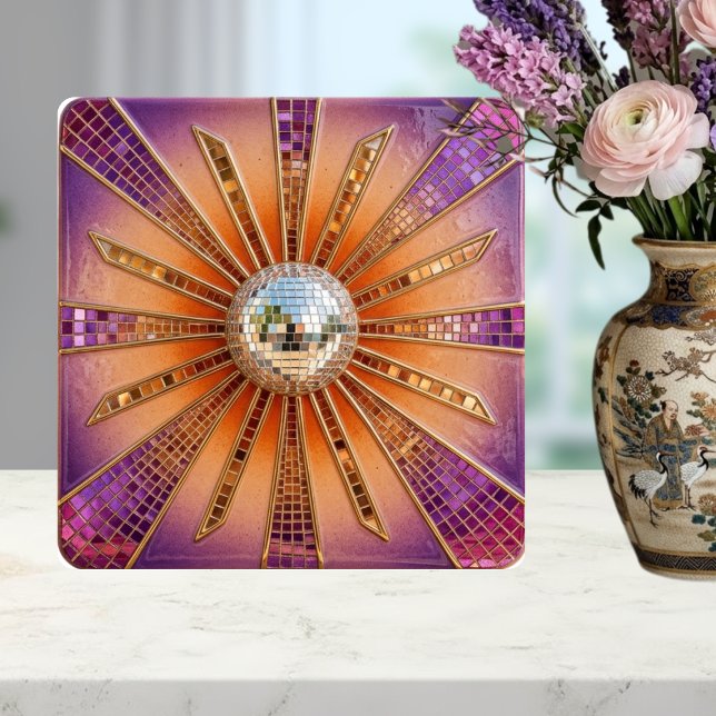 Desert Disco Sunburst Purple Retro Sunset & Mirror Fliese (Von Creator hochgeladen)