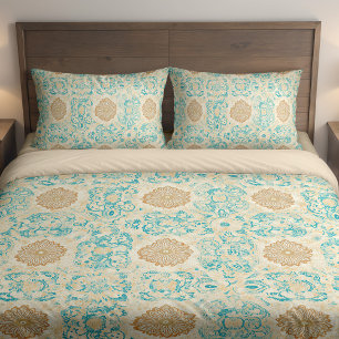 Desert Dream Vintage Sand & Turquoise Blüten Kissenbezug