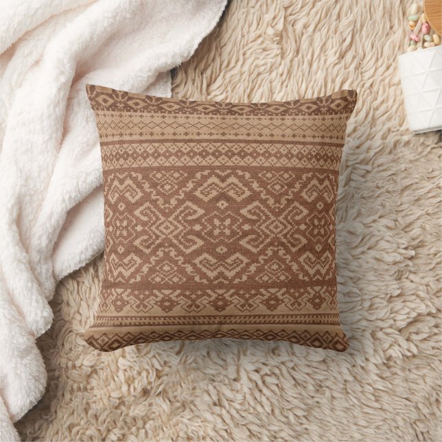 Desert Earth - Brown Tribal Boho marokkanischer St Kissen (Decke)