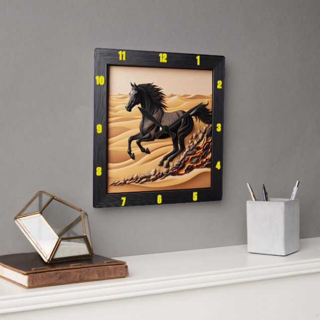 Desert Gallop Charred Grain Arabian Timekeepers Quadratische Wanduhr (Büro)