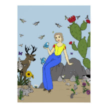 Desert Girl and Animals Poster