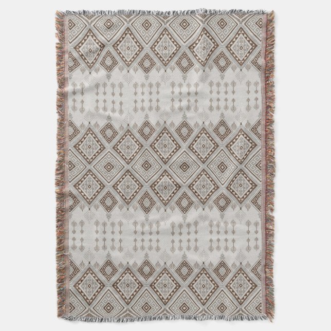 Desert Harmony Brown Moroccan Geometric Tribal Decke (Vorderseite Vertikal)