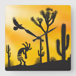 Desert Landscape Kokopellis Square Wall Clock Quadratische Wanduhr