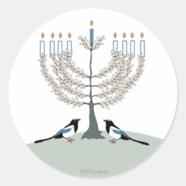 DESERT LIFE Hanukkah 2 Magpies/menorah Runder Aufkleber