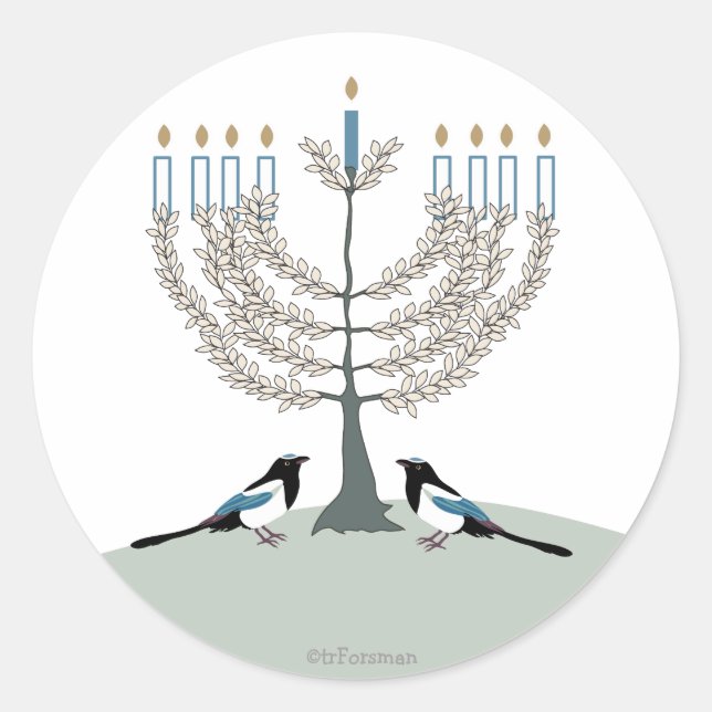 DESERT LIFE Hanukkah 2 Magpies/menorah Runder Aufkleber (Vorderseite)