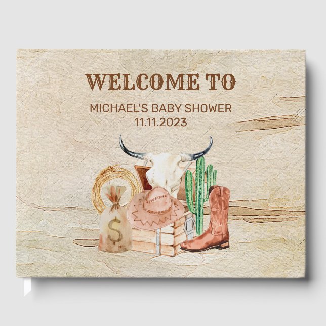 Desert Little Cowboy Baby Shower Western Gästebuch (Vorderseite)