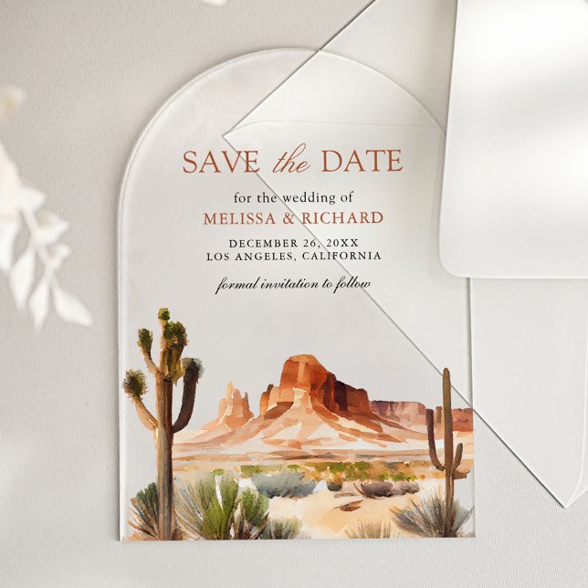 Desert Mountain Cactus Wedding Save the Date Acryleinladungen (Von Creator hochgeladen)