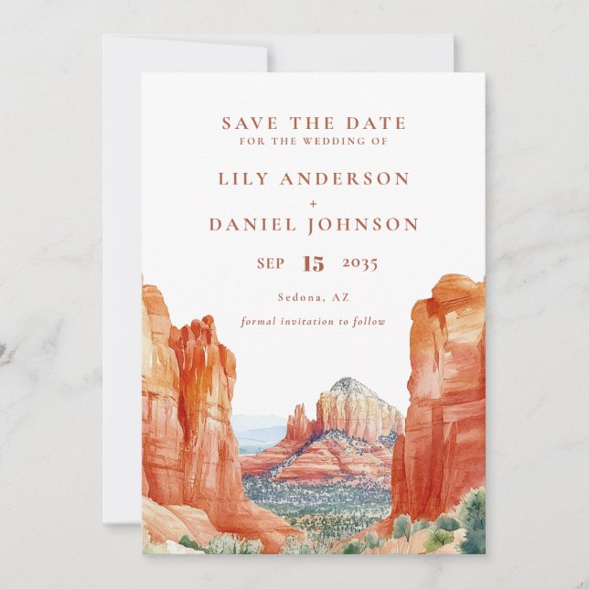 Desert Mountain Watercolor Destination Wedding Save The Date (Vorderseite)