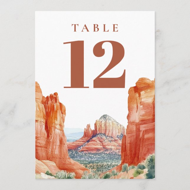 Desert Mountain Watercolor Table Number Einladung (Vorderseite)