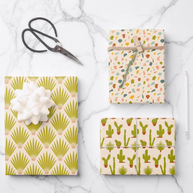 Desert Palm Botanicals, Cacti and Terrazzo - Creme Geschenkpapier Set (Vorderseite)