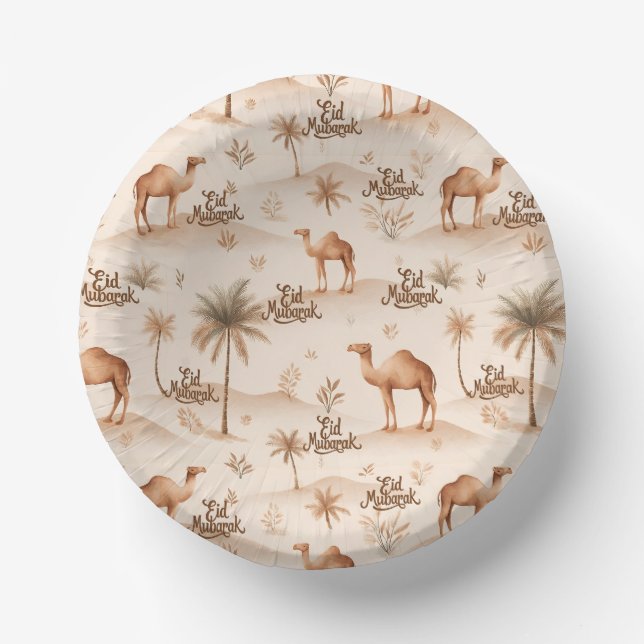 Desert Palms & Camels Paper Bowls – Brown Theme Pappteller (Vorderseite)
