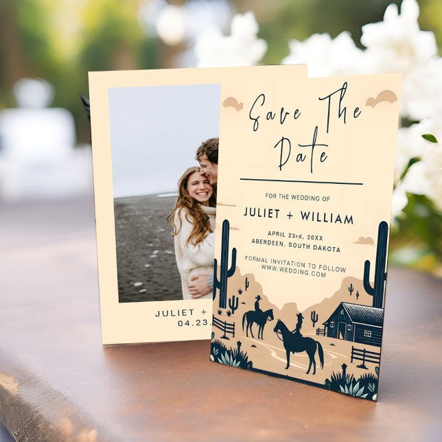 Desert Rodeo Retro Pferd Rustikale Western Hochzei Save The Date (Von Creator hochgeladen)