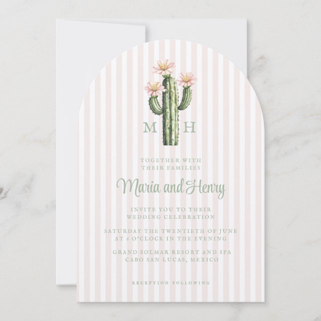 Desert Rose Cactus Monogram Wedding Einladung (Vorderseite)
