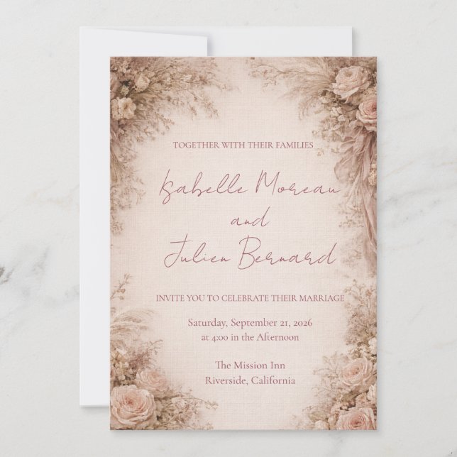 Desert Rose – Dune & Bloom Wedding Einladung (Vorderseite)