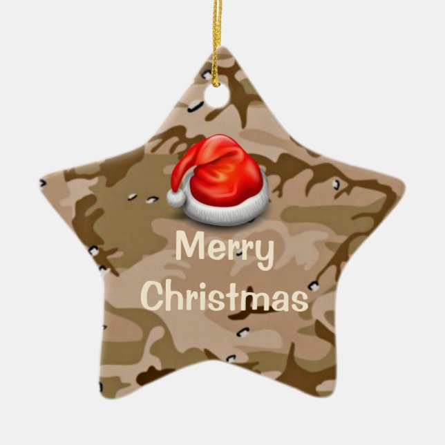 Desert Sand Camouflage Star Frohe Weihnachtsfeier Keramikornament (Vorne)