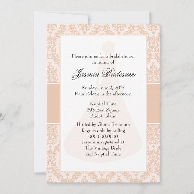 Desert Sand Damask Brautparty Einladung (Vorderseite)