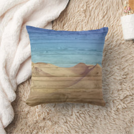 Desert Sand Dunes Beautiful Blue Sky On Wood Grain Kissen