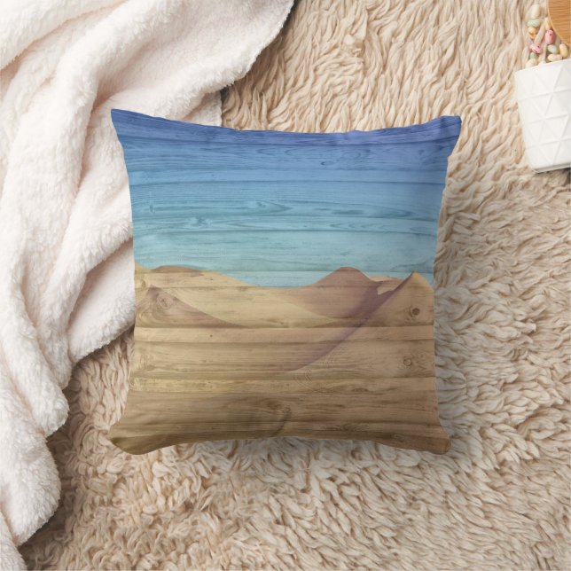 Desert Sand Dunes Beautiful Blue Sky On Wood Grain Kissen (Decke)