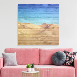 Desert Sand Dunes Beautiful Blue Sky On Wood Grain Leinwanddruck