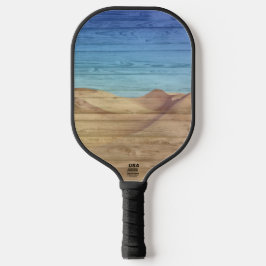 Desert Sand Dunes Beautiful Blue Sky On Wood Grain Pickleball Schläger