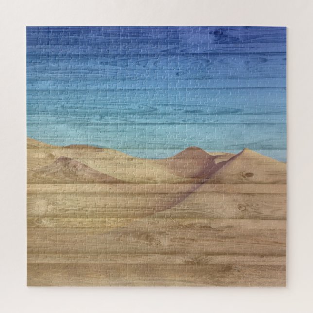 Desert Sand Dunes Beautiful Blue Sky On Wood Grain Puzzle (Vertikal)