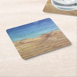 Desert Sand Dunes Beautiful Blue Sky On Wood Grain Rechteckiger Pappuntersetzer