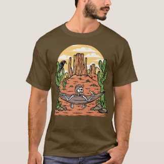Desert Scene Cactus Skeleton Cowboy In Hat And Ham T-Shirt