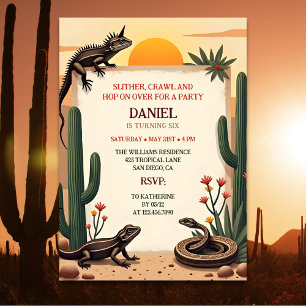 Desert Snake Reptile Themed Kindergeburtstag Party Einladung
