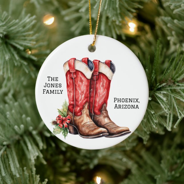 Desert/Southwest Cowboy Santa Christmas Boots Keramik Ornament (Baum)