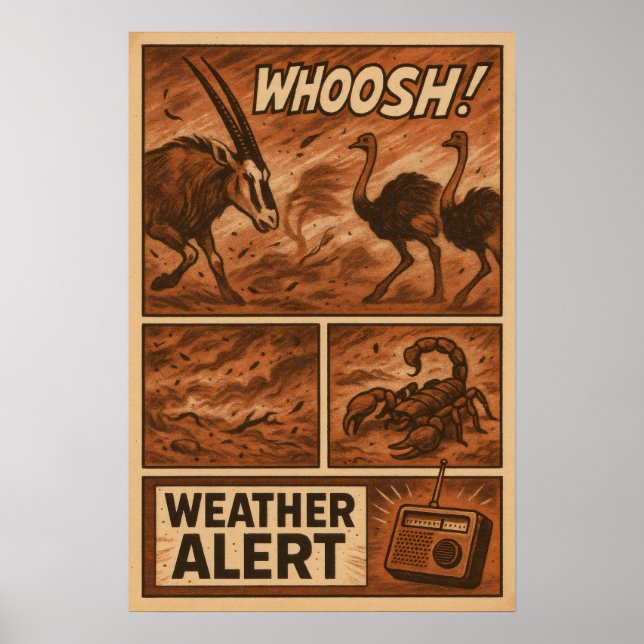 Desert Storm Chaos - Wildlife Weather Alert Comic Poster (Vorne)
