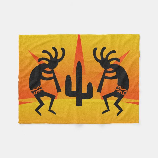Desert Sun Cactus Kokopelli Southwest Tribal Fleecedecke (Vorderseite (Horizontal))