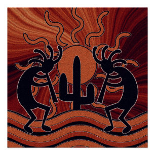 Desert Sun Cactus Kokopelli Southwestern Poster