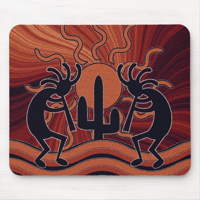 Desert Sun Cactus Kokopelli Südwest Mousepad (Vorne)